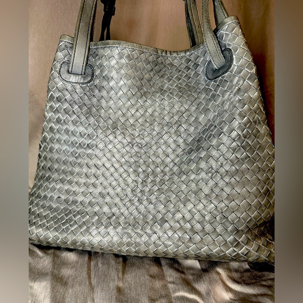 Valentina Elegant Silver Woven Tote Bag
